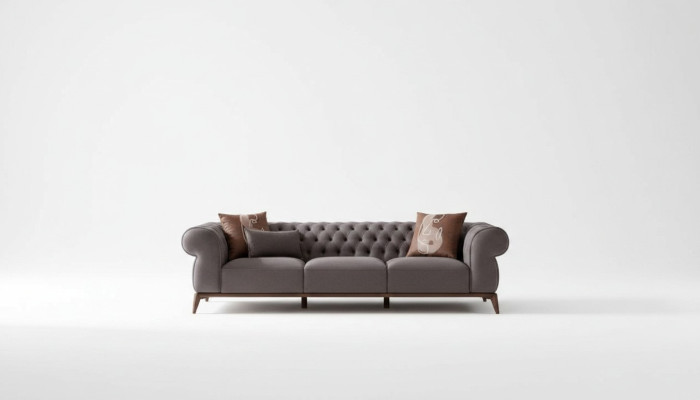 Gray living room sofa set luxury 4-seater designer 3-piece elegant armchair