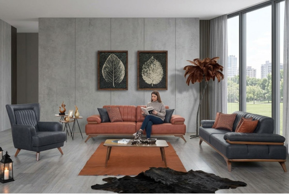 Designer living room set faux leather sofas leather armchair 3-piece furniture set