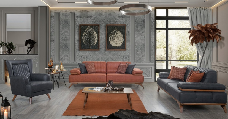 Designer living room set faux leather sofas leather armchair 3-piece furniture set