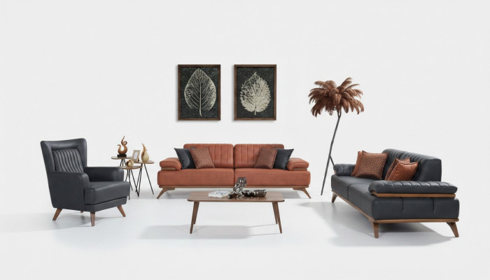 Designer living room set faux leather sofas leather armchair 3-piece furniture set