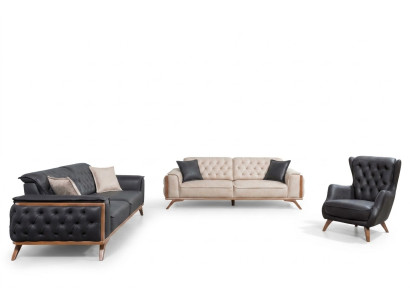 Stylish Black-Beige Living Room Sofa Set 3+3+1 Seater 3-piece Set