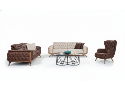Chesterfield Faux Leather Suite Modern Three-Seater Designer Armchair 3-piece Set