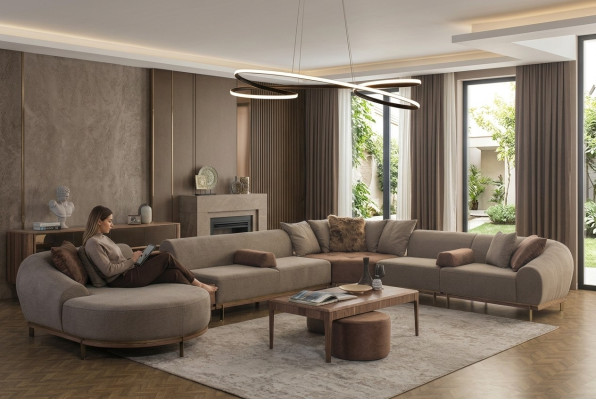Modern beige corner sofa U-shape living landscape living room luxury sofas