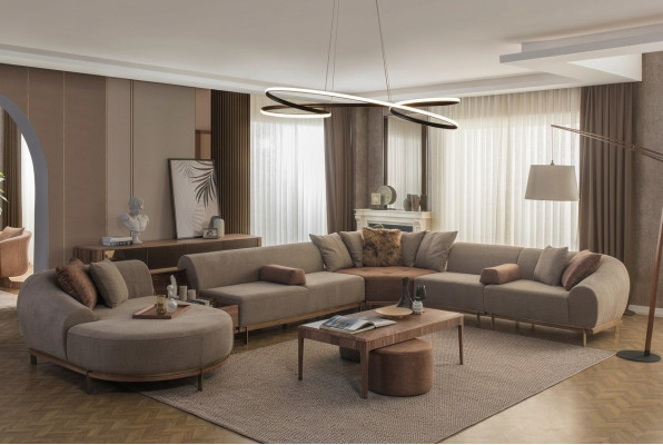 Modern beige corner sofa U-shape living landscape living room luxury sofas