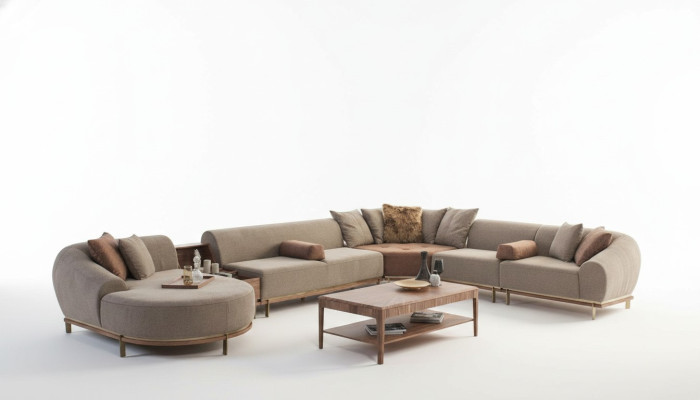 Modern beige corner sofa U-shape living landscape living room luxury sofas