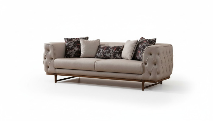 Light beige Chesterfield three-seater luxurious 3-seat noble upholstered sofas