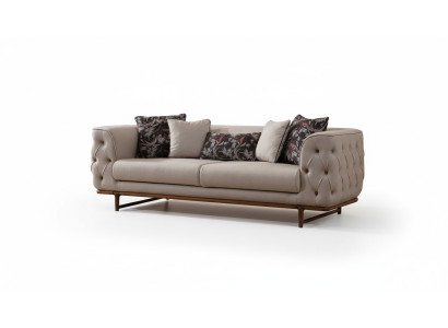 Light beige Chesterfield three-seater luxurious 3-seat noble upholstered sofas