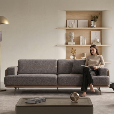 Gray Three-Seater Luxurious Living Room Couches Designer 3-Seater Sofa