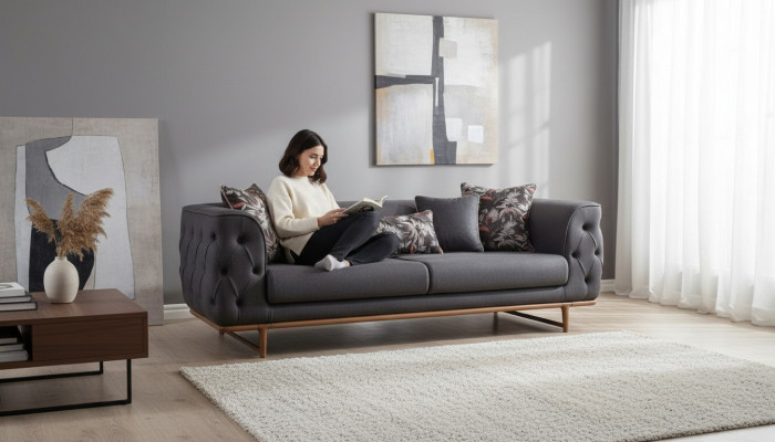 Black Chesterfield Sofa Designer Bed Function Living Room 3-Seater