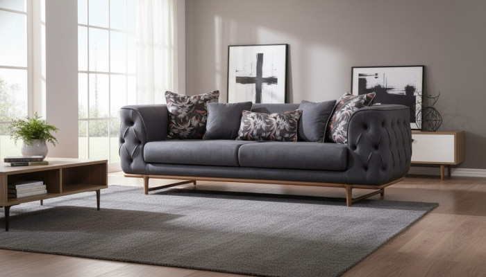 Black Chesterfield Sofa Designer Bed Function Living Room 3-Seater