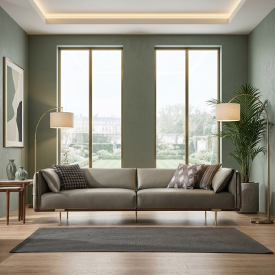 Green 3-seater living room leather sofas designer exclusive couch sofas