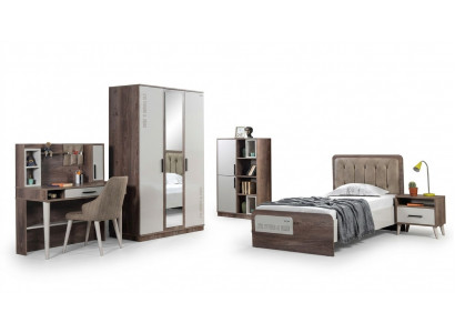 Komplettes Jugendzimmer Set Bett Bücherregal Nachttisch Holzmöbel 5tlg
