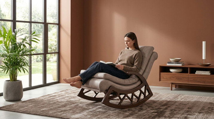 Modern wooden rocking chair, elegant living room relaxation furniture, wooden frame, new.