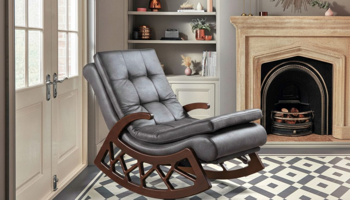 Exclusive Gray Rocking Chair Living Room Relaxation Furniture Wood Frame New