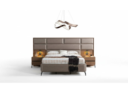 Exclusive Gray Bedroom Double Bed with 2x Bedside Tables 3-piece Set
