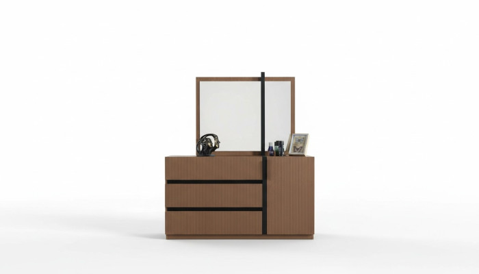 Modern brown bedroom chest of drawers 3x drawers 1-door wooden furniture