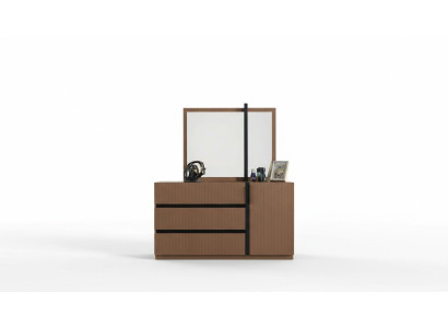Modern brown bedroom chest of drawers 3x drawers 1-door wooden furniture