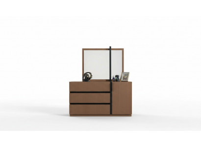 Modern brown bedroom chest of drawers 3x drawers 1-door wooden furniture