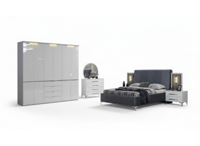 White bedroom furniture textile bed large wardrobe nightstands
