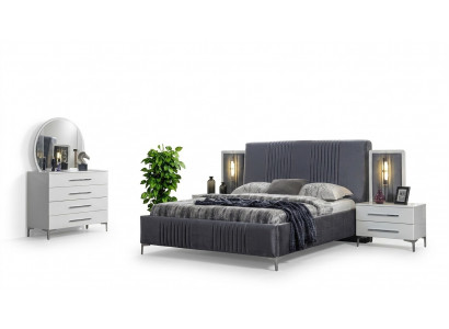 Stylish Bedroom Set Gray Double Bed Wood Nightstands 5-piece