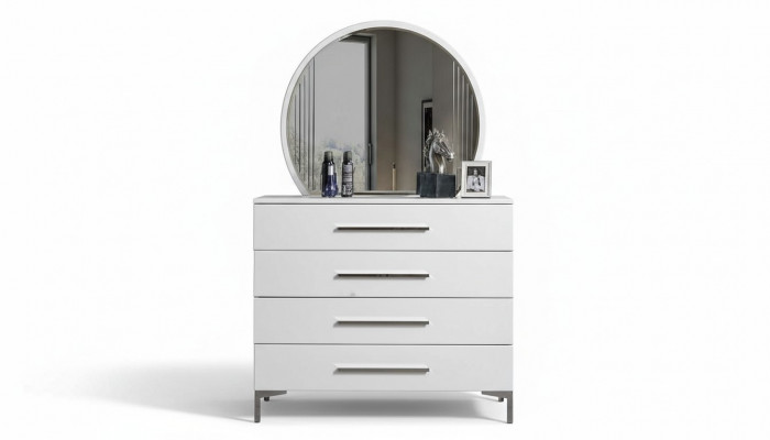 Four-door white bedroom dresser designer glass round mirror 2-piece set