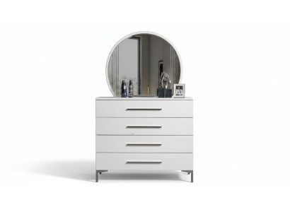 Four-door white bedroom dresser designer glass round mirror 2-piece set