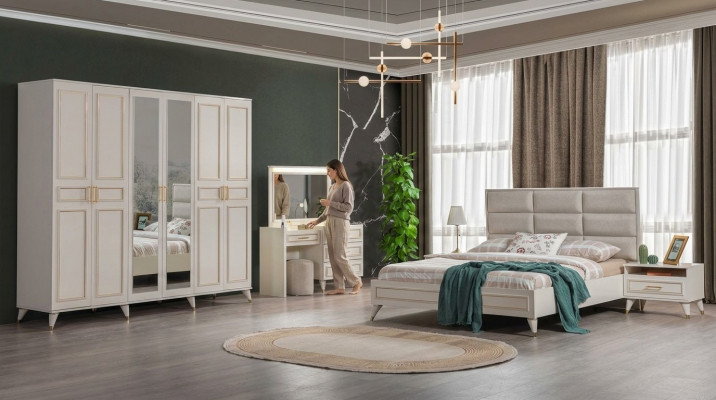 Bedroom Designer Double Bed Luxury Dressing Table Noble Stool 7-piece Set