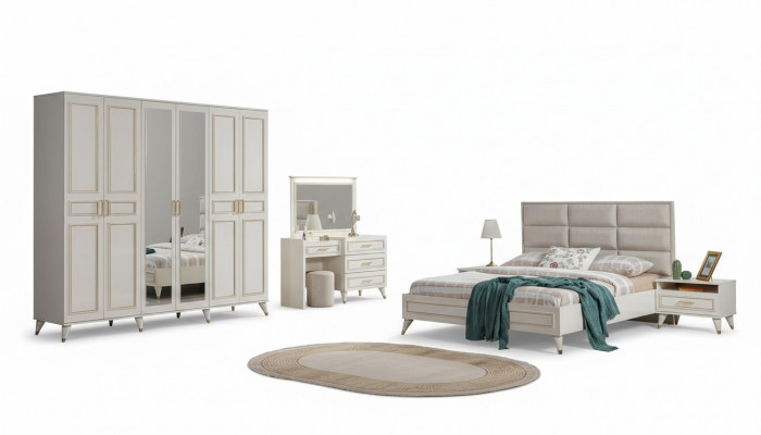 Bedroom Designer Double Bed Luxury Dressing Table Noble Stool 7-piece Set