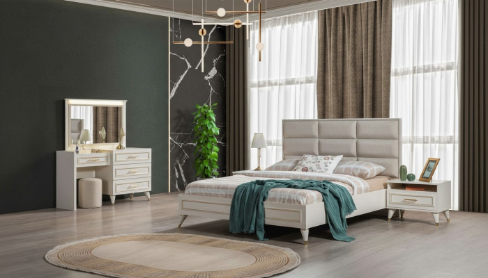 Large bedroom set double bed dressing table stool mirror 6-piece