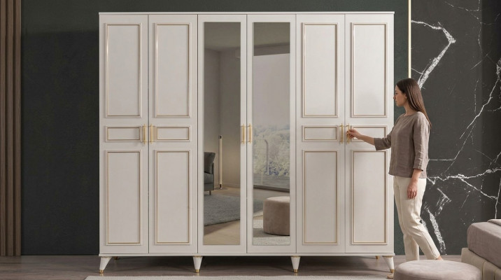 White wardrobe glass cabinet bedroom designer wood furniture new