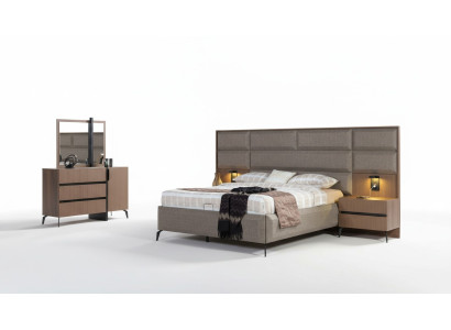 Gray-Brown Double Bed Exclusive Bedroom Dresser Mirror 5-Piece Set