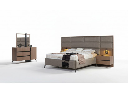 Gray-Brown Double Bed Exclusive Bedroom Dresser Mirror 5-Piece Set