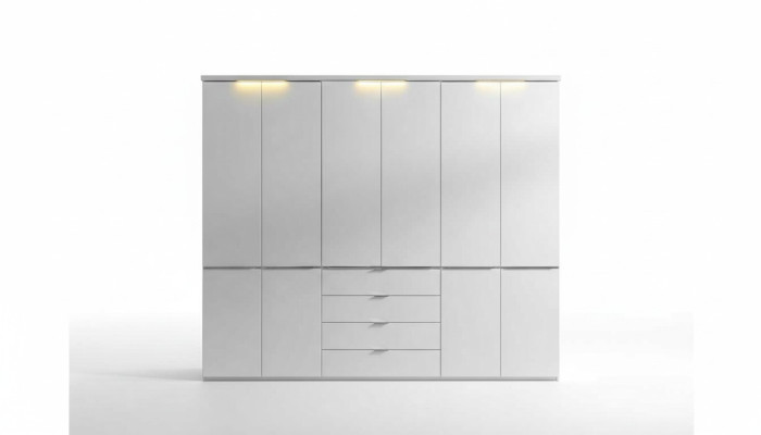 White wardrobe with 4 drawers, bedroom cabinets, wooden furniture