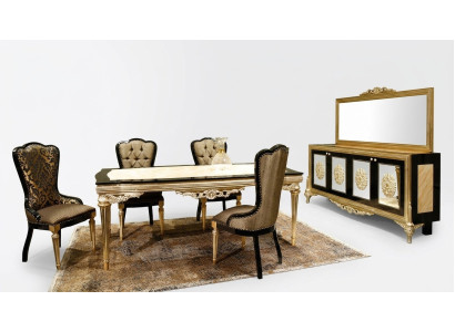 Dining group set dining room dining table set 7-piece luxury brown noble wood
