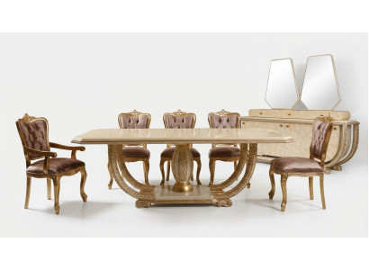 Classic Dining Room Set Noble Dining Table 4x Chairs Sideboard Display Cabinet 8-piece Set