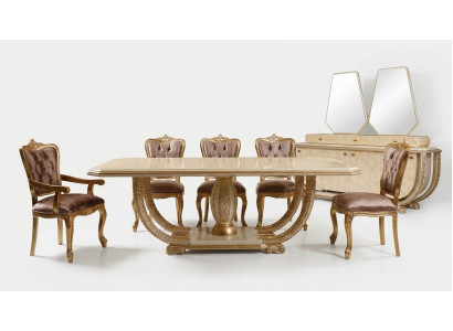 Classic Dining Room Set Noble Dining Table 4x Chairs Sideboard Display Cabinet 8-piece Set