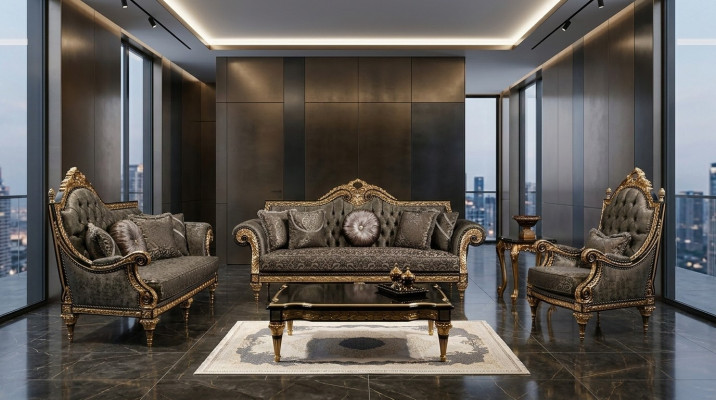 Classic Chesterfield Sofa Set 3+1 Seater Designer Coffee Table 3-piece Set
