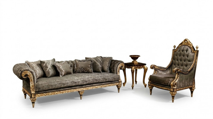 Classic grey sofa set 3+1 seater luxurious designer coffee table