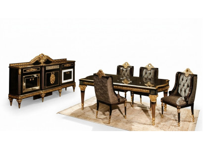 Black Classic Dining Room Set Dining Table 4x Chairs Display Cabinet 7-piece Set