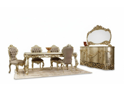 Classic dining room set dining table 4x chairs sideboard mirror 8pcs