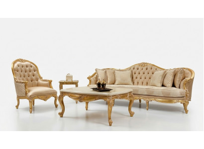 Beige Living Room Chesterfield Sofa Set Classic 3-Seater Armchair