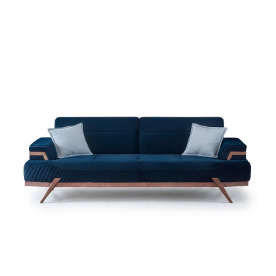 Dark blue sofa living room 3-seater textile couch designer three-seater