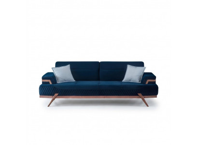 Dark blue sofa living room 3-seater textile couch designer three-seater