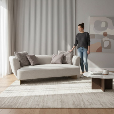 Gray upholstery three-seater living room designer couches wood frame sofa