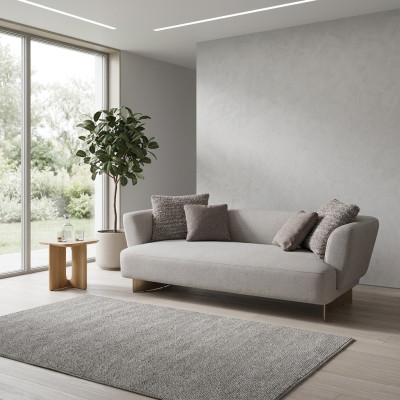 Gray upholstery three-seater living room designer couches wood frame sofa