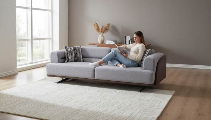 Gray Modern 3-Seater Upholstered Living Room Couches Luxury Noble Sofas