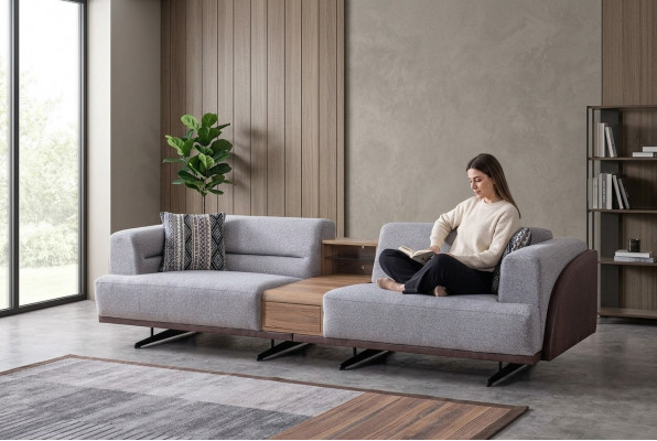 Gray living room 3-seater luxurious three-seater sofa upholstered couches