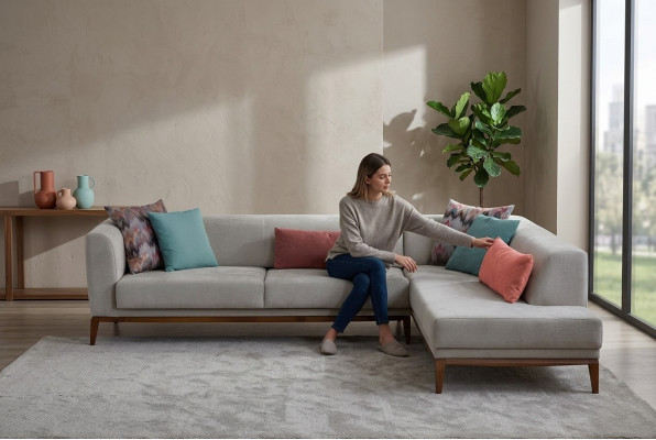 Gray L-shaped corner sofa living area living room couches luxury sofas