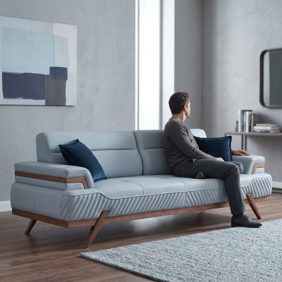 Modern sofas designer blue 3-seater upholstered sofas leather couches new