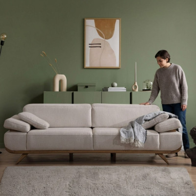 Light beige fabric sofa designer upholstered sofas living room couches 3-seater
